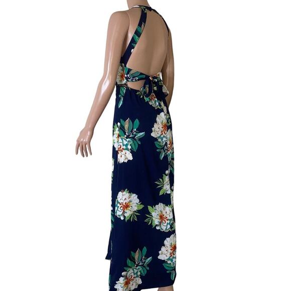 Crepe Floral  Halter Top Open Back Maxi Dress Size S By Yoins Yours Inspiration - Picture 2 of 10